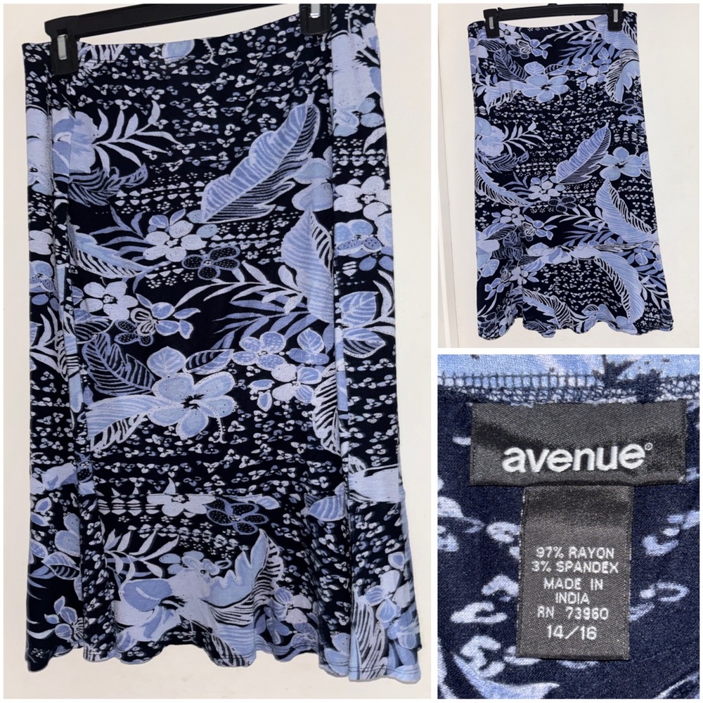 Avenue Navy and Light Blue Floral Skirt